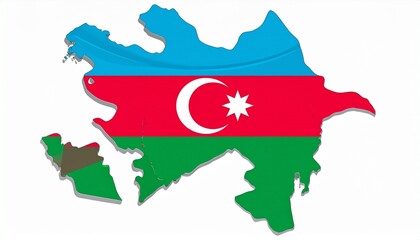 The flag of Azerbaijan placed within the map shape of Azerbaijan crisp vector style isolated on white background
