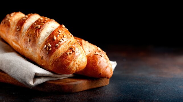 This freshly baked artisan bread displays a golden, crunchy crust and a soft interior, showcasing the art of baking and the delightful allure of homemade bread.