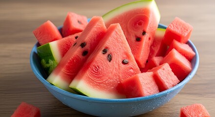 Fresh watermelon slices watermelon cubes in bowl summer fruit healthy snack juicy refreshment sweet treat