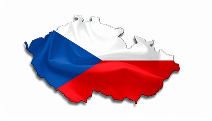 The flag of Czech Republic covering the detailed map of Czech Republic realistic bright colors isolated on white background
