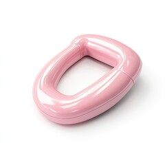 Pink, rounded, oblong shape, glossy.  A sculpted,  3D  ring-like object