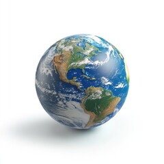 Fototapeta premium Realistic globe of Earth, showing continents and oceans. Detailed surface textures of land and water. Spherical form, isolated on white background