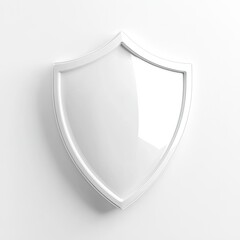 Blank white shield emblem on plain background