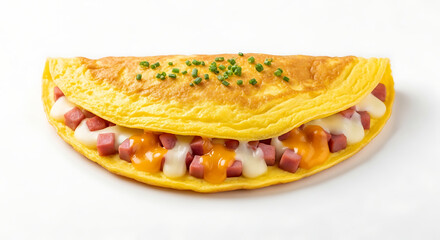 ham and cheese omelet isolated on white background.