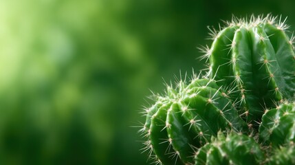 A close-up view of a vibrant green cactus showcasing its sharp thorns against a soft blurred background, symbolizing resilience and adaptability in nature.