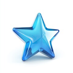 A vibrant, glossy blue star shape, seemingly glass or crystal