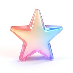 A vibrant, iridescent star shape, seemingly glass or plastic, with a smooth, gradient color scheme