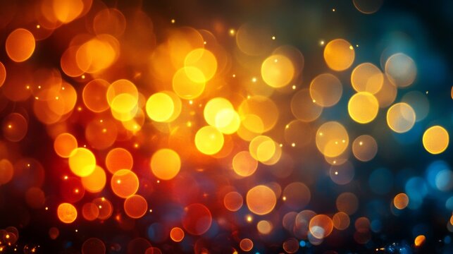 Light reflections on a dark background, blurred orange and blue shades — ideal for decorating festive events, parties, concerts, and advertising light shows.