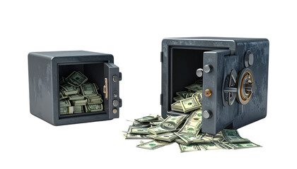 Dual money safe collection isolated on transparent background