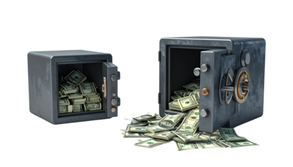 Dual money safe collection isolated on transparent background