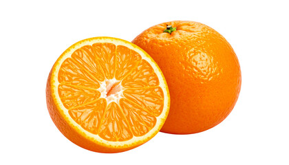  Whole and sliced ripe tangerines with leaves, isolated on transparent background