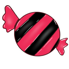 Halloween candy. Cartoon pink and black candy. Halloween illustration. Halloween card elements.