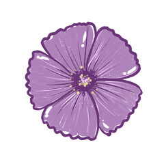 Purple flowers. Flower heads. Simple abstract flowers. Bright flowers. Cartoon flower drawings. Card decoration elements.