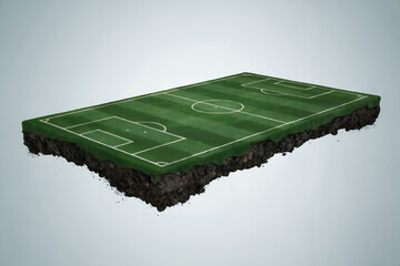 Floating soccer field with detailed grass and soil layers football field green