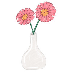 Red flowers. Flowers in a vase. Simple abstract flowers. Bright flower branches. Cartoon flower drawing. Card decoration elements.