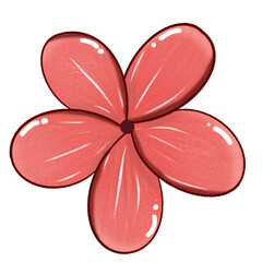 Red flowers. Simple abstract flowers. Bright flower heads. Cartoon flower drawings. Card decoration elements.