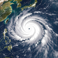 Satellite View of Powerful Typhoon Over Open Ocean – Realistic Weather Visualization for News, Science, and Education