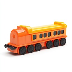 Orange and yellow toy train, side view