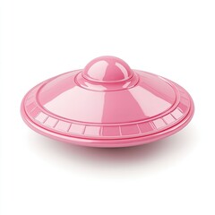 Pink saucer-shaped toy, UFO design.  Shiny, smooth surface