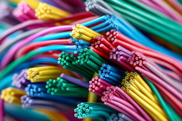 Colorful electrical cable computer and telecommunication network, industry and technology of data transmission concept