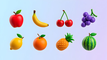 Assortment of fresh fruit icons displayed in a grid for digital use