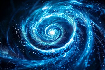 Abstract spiral hurricane icon made of glowing blue lines, minimal futuristic background, weather warning theme.
