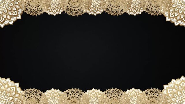 Golden decorative mandala frame with vintage floral design on black  background