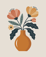 Vase of wild flowers. Floral bouquet abstract contemporary poster. Botanical wall art design. 