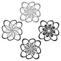 Floral blossom collection. Abstract flower ornaments. Black Vector line art. Decorative design elements.