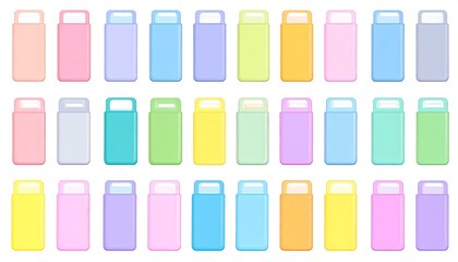 Pastel colored rectangular containers arranged in rows