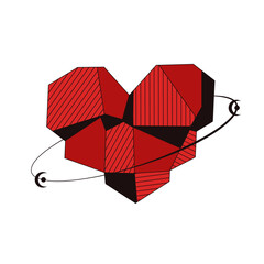 Love concept. Vector trendy Geometric futuristic red Heart isolated transparent backgorund. Perfect Abstract Heart for t-shirt print love card Valentine's Day poster banner cover design.