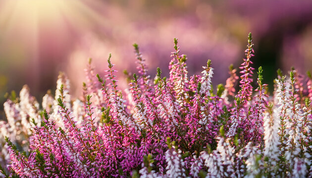 Natural Blurred Flowers Background Calluna Vulgaris Marlies Pink And White Bell Heather