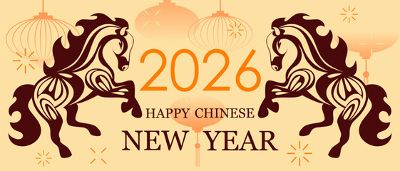 Chinese New Year. Year of the Horse. Background with horses. Vector illustration.	
