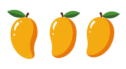 Three Cartoon Mangoes with Green Leaves, Yellow and Orange Colors