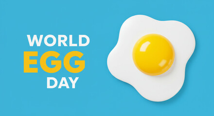 Celebrate World Egg Day with this bright, fun design featuring a perfectly cooked fried egg and cheerful typography on a vibrant blue background for engaging social media posts