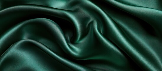 Fototapeta premium Emerald satin fabric folds, draped texture, studio shot, background textile design