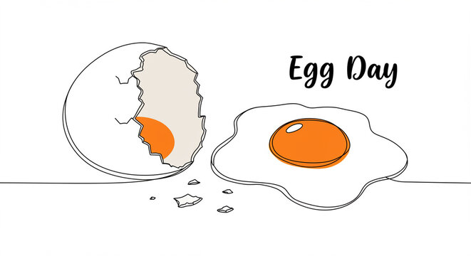 Celebrate Egg Day with this whimsical single line art featuring a cracked shell and sunny-side-up delight, perfect for food blogs or breakfast promotions