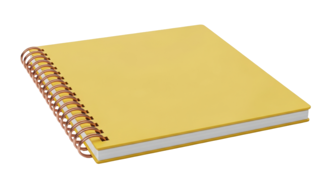 Isolated yellow bound notepad lying on its side waiting to be written on or drawn in