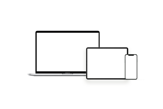 Realistic Laptop, Tablet and Smartphone Mockup, Multi-Device PSD Template, Editable Technology Mockup for Web Design, UI/UX, Branding, Presentation, Freelancer Projects, Modern Digital Workspace