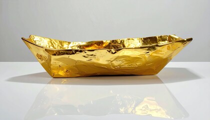 Golden Container Reflects on Table; Object for Holding Goods, Decorative Art Piece