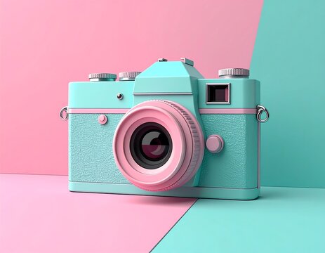 Pastel mint and pink camera