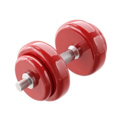 Bright red dumbbell with chrome handle against black background