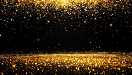 Golden glitter falling on platform. Backdrop usage for display or celebration event