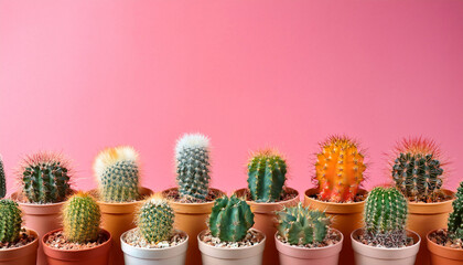 Colorful Cacti On Pink Background