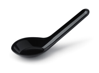 Black plastic disposable soup spoon