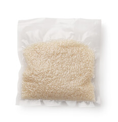 White rice in clear plastic vacuum bag