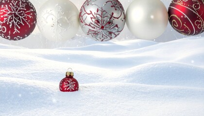 Christmas white background with snow and ornaments
