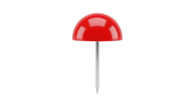 Isolated red pushpin with metal point to hold notes and reminders in the office