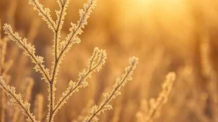 Fototapeta premium Frosty branches in golden sunlight wallpaper for desktop