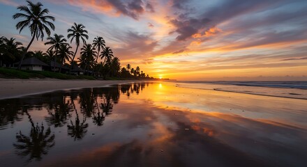 Sunset beach reflections